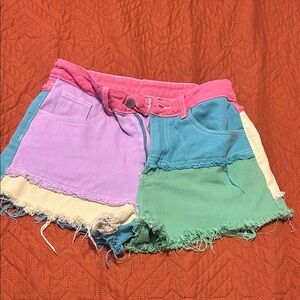 SHEIN Multicolor Patchwork Jean Shorts